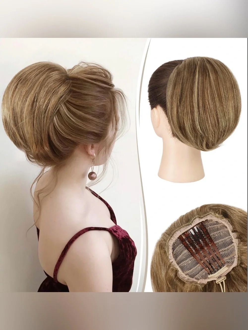 Bun Short Drawstring Ponytail Hair Pieces For Women Brown Mixed Light Blond